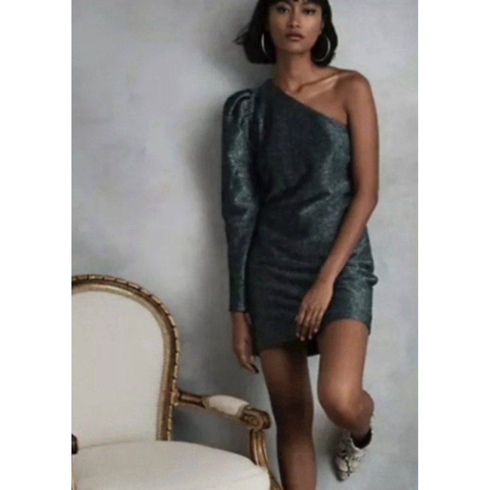 Happy X Nature Kate Hudson Deja Dress One Shoulder Silver Size Large New $128